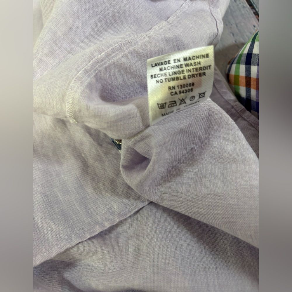 Jared Lang Lilac Luxury Classic Cotton Linen Flip Cuff Button Up Shirt L - Picture 7 of 10